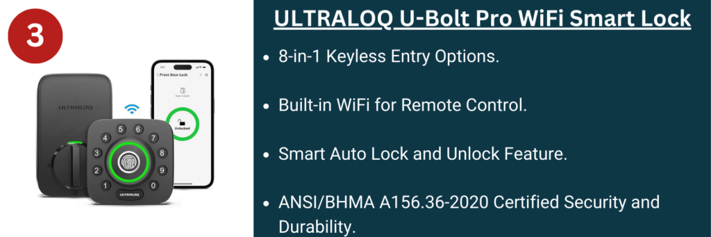 ULTRALOQ U-Bolt Pro WiFi Smart Lock with Door Sensor- top 7 best airbnb smart lock(s) for 2024