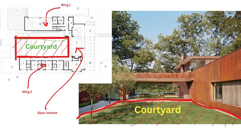 Building Analysis - River Hills Residence -Courtyard and wings