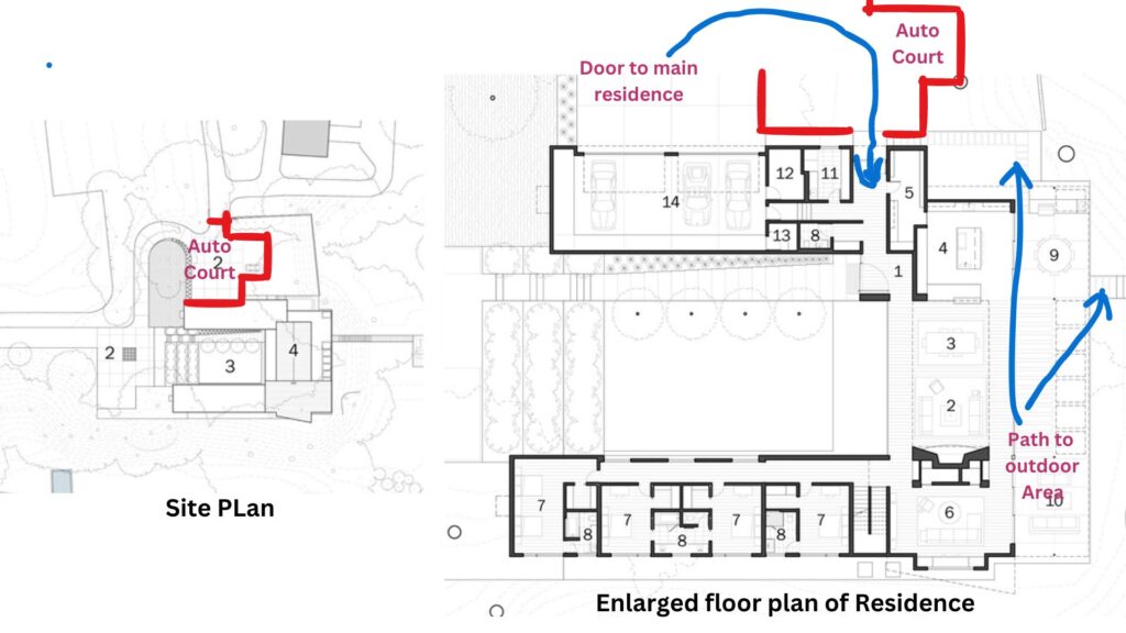 Building Analysis - River Hills Residence - From Auto Court to Residence and to outdoors