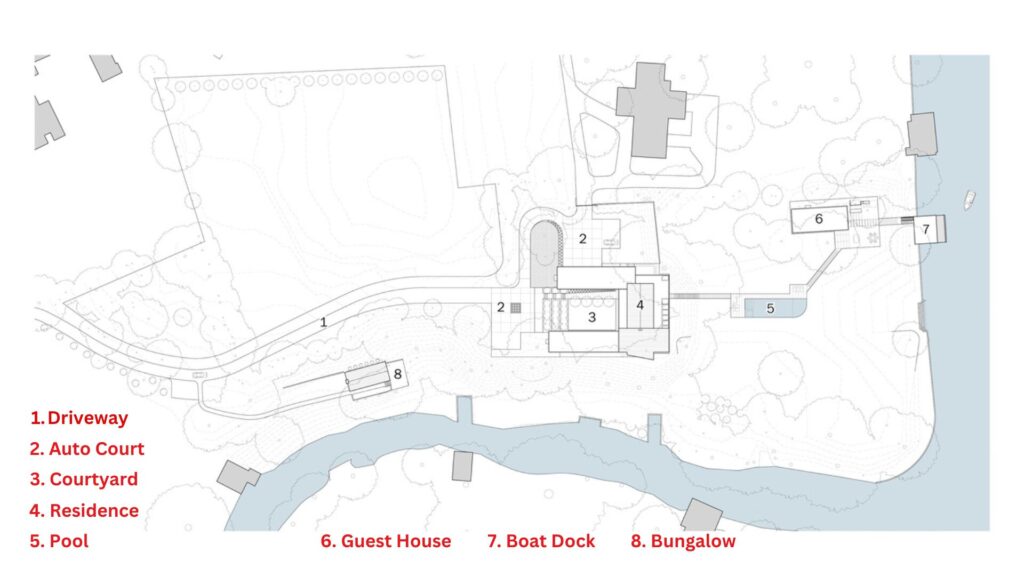 Building Analysis - River Hills Residence - Site PLan layout, Waterfront property